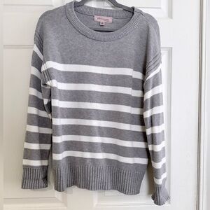 Philosophy Gray and White Striped Crewneck Sweater